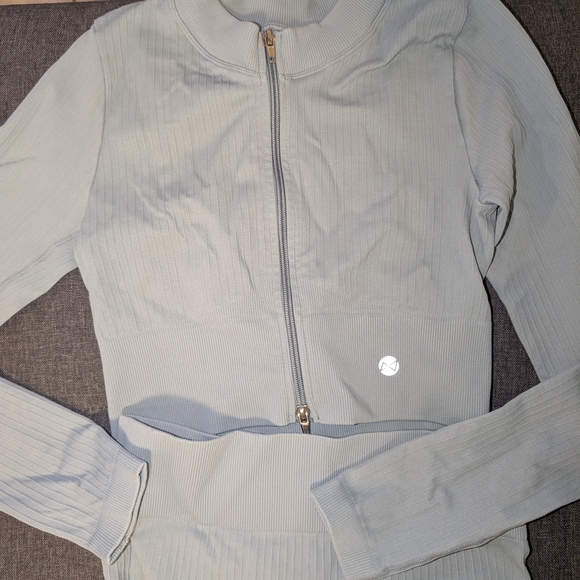 Chic Light Blue Ribbed Two-Piece Set - Picture 2 of 3